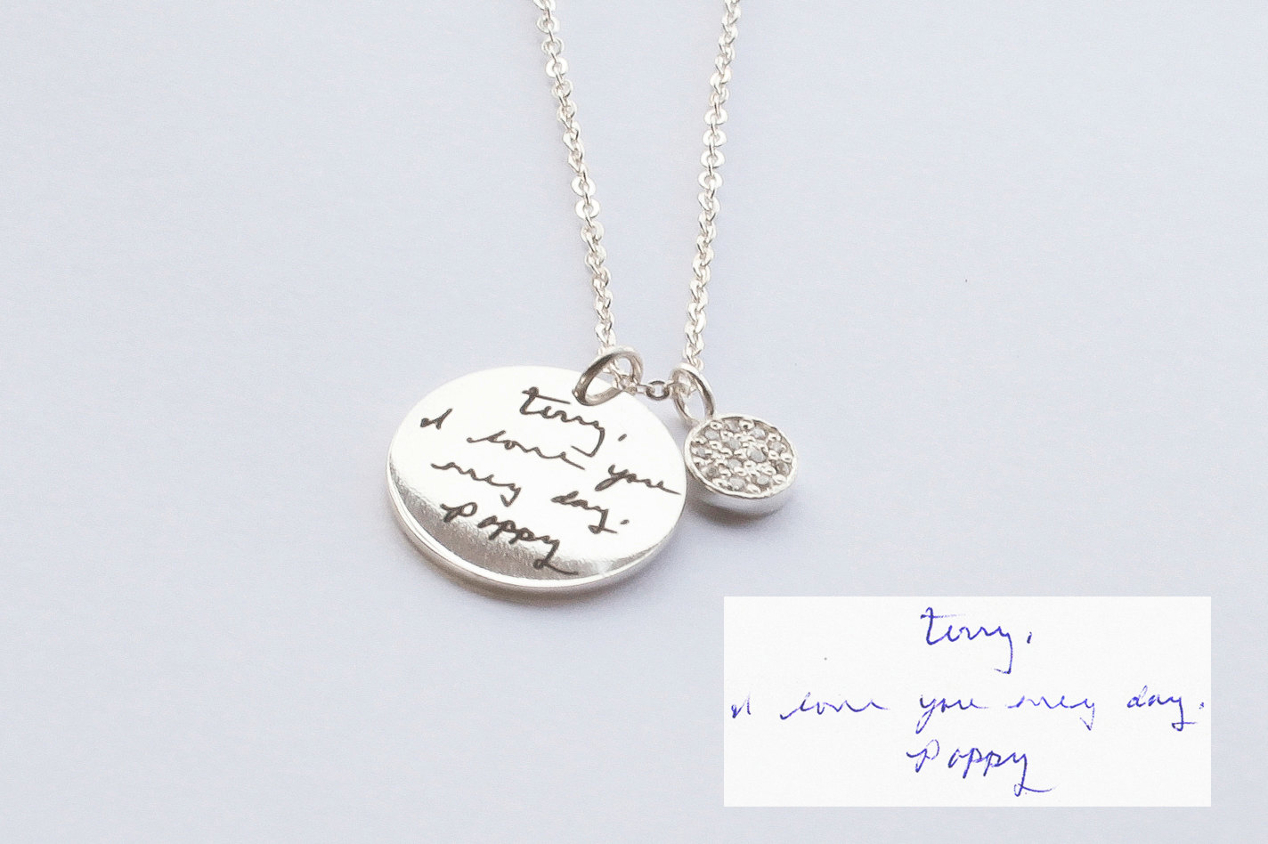Memorial Gift with Engraved Handwriting • Handwritten Necklace with