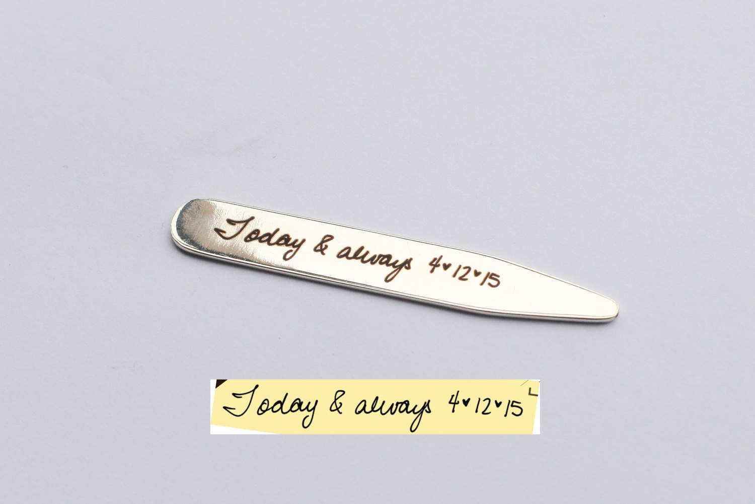 Pair of Engraved Collar Stays with Personalized Handwriting Pair of