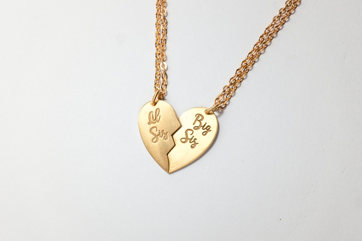 Personalized Half Heart Necklace Set - Engraved Initial Pendant 