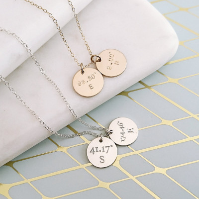 Coordinates Necklace - Personalised Disc Necklace - Longitude & Latitude - Personalised Necklace - ND02-G/S