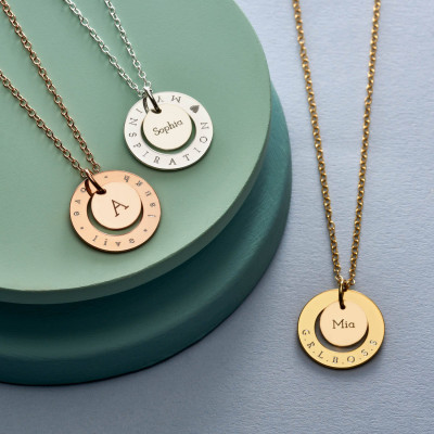 Personalised Initial Halo Necklace - Circle Halo Necklace - Customised Disc Necklace - Name Necklace - Gift For Her