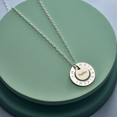 Personalised Initial Halo Necklace - Circle Halo Necklace - Customised Disc Necklace - Name Necklace - Gift For Her