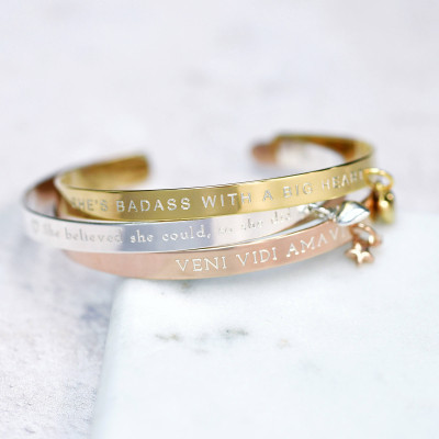 Personalised Mantra Bracelet - Message Bracelet - Personalised Bangle - Gift For Her - Sterling Silver - 18ct Gold Plated - Rose Gold Plated