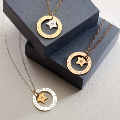 Personalised Star Halo Necklace - Large Circle Necklace 25mm - Personalised Necklace - Message Necklace - Anniversary Necklace