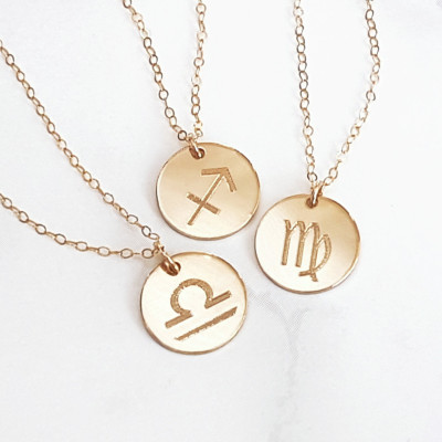 Reversible Personalised Zodiac Necklace - Secret Message Necklace - Charm Necklace - 18k Gold Plated or Sterling Silver -ND01-G/S