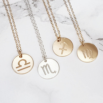 Reversible Personalised Zodiac Necklace - Secret Message Necklace - Charm Necklace - 18k Gold Plated or Sterling Silver -ND01-G/S