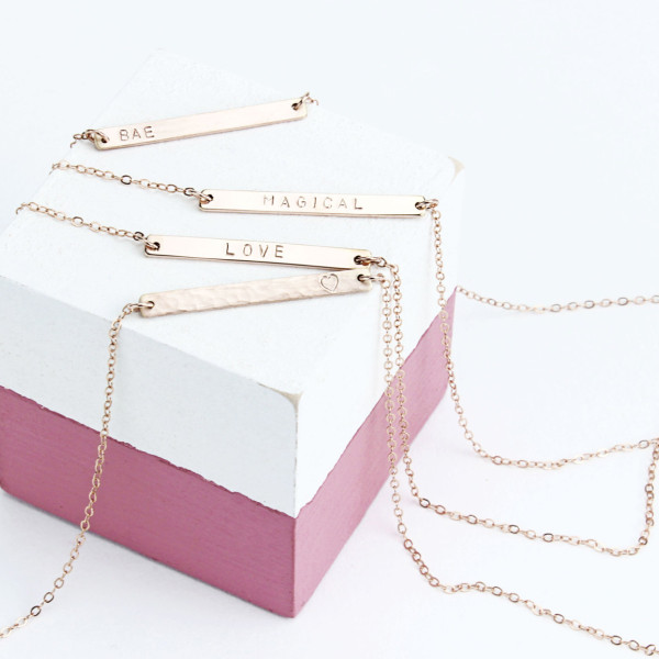 Skinny 18k Rose Gold Plated Bar Necklace - Personalised Necklace - Bar Necklace - Minimalist - Personalised Gift - Name Necklace - Rose Gold