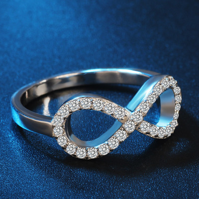 Silver Cubic Zirconia Encrusted Infinity Personalised Ring - AMAZINGNECKLACE.COM