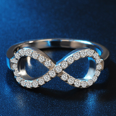 Silver Cubic Zirconia Encrusted Infinity Personalised Ring - AMAZINGNECKLACE.COM