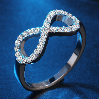 Silver Cubic Zirconia Encrusted Infinity Personalised Ring - AMAZINGNECKLACE.COM