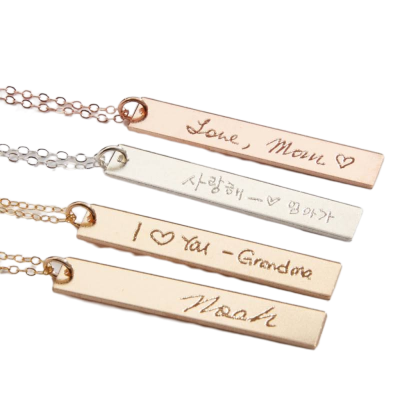 Custom Handwriting Necklace-Actual Handwriting 1 2 3 4 Bars-Personalized Memorial Signature-Kids Handwritten Note-Gold-Rose-Silver-CG261N