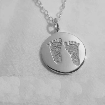 Actual Footprint Necklace with Your Child's Foot Print - Silver - Personalized Foot Print Necklace - Sterling Silver- Footprint Jewelry