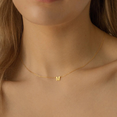 18k Solid Gold Petite Initial Letter Necklace, tiny gold necklace, gold initial jewelry, personalized gold jewelry, custom gold necklace, ID