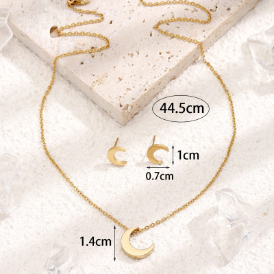 18k Gold Plated Half Moon Necklace and Earrings Set - Minimalist Crescent Jewelry