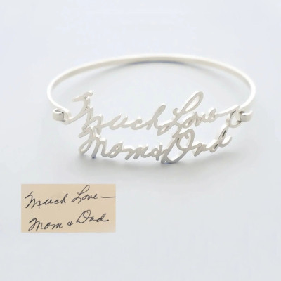 Actual Handwriting Bracelet - Personalized Sterling Silver Handwritten Bangle
