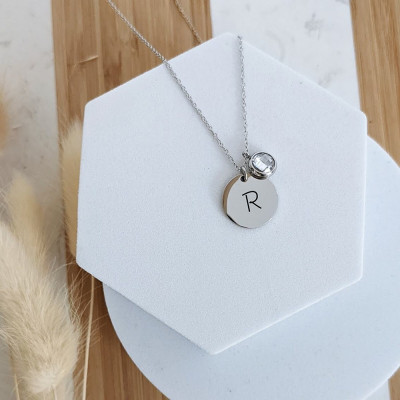 Personalized Sterling Silver Birthstone Necklace - Custom Initial Charm - Gift for Her