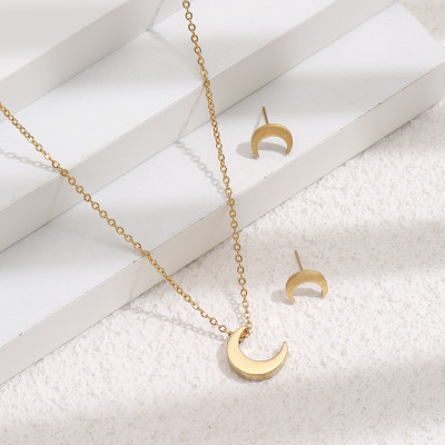 18k Gold Plated Half Moon Necklace and Earrings Set - Minimalist Crescent Jewelry