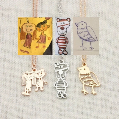 Children's Drawing Necklace • Kid's Art Necklace • Personalized Necklace • Child Artwork • Mom Gift • MOTHER'S GIFT • Christmas Gifts • NH01
