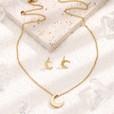 18k Gold Plated Half Moon Necklace and Earrings Set - Minimalist Crescent Jewelry