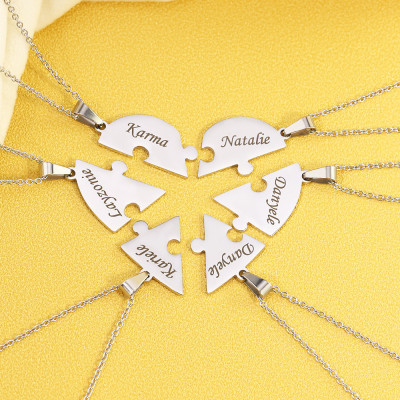 Six Heart puzzle piece necklace, 6 piece puzzle set, 6 Best Friends puzzle necklace set, Hand Stamped Names Necklace, Bridesmaid Jewelry