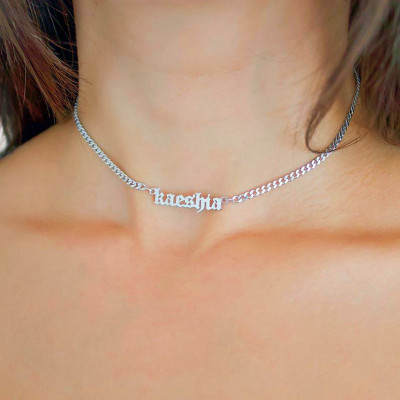 Name Choker - Sterling Silver Name Necklace - Name choker necklace - Gothic Name Necklace - Gold name necklace