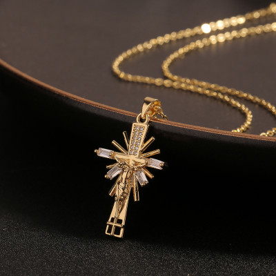 Virgin Mary necklace, cross necklace, 18k GF necklace, Religious necklace, Gold jewelry
