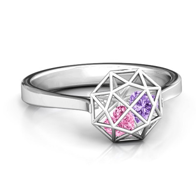 Personalised Diamond Cage Ring with Encased Heart Stones  - AMAZINGNECKLACE.COM