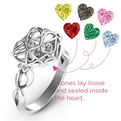Encased in Love Caged Hearts Personalised Ring with Infinity Band - AMAZINGNECKLACE.COM