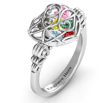 Encased in Love Caged Hearts Personalised Ring with Butterfly Wings Band - AMAZINGNECKLACE.COM