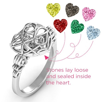 Encased in Love Caged Hearts Personalised Ring with Butterfly Wings Band - AMAZINGNECKLACE.COM