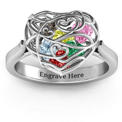 Encased in Love Caged Hearts Personalised Ring with Ski Tip Band - AMAZINGNECKLACE.COM