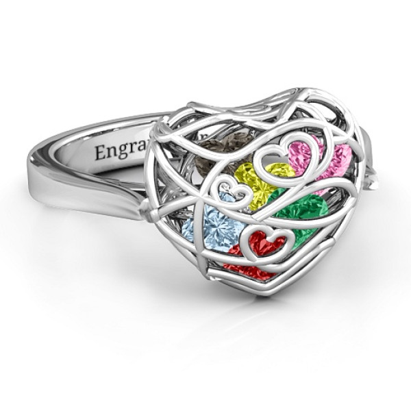 Encased in Love Caged Hearts Personalised Ring with Ski Tip Band - AMAZINGNECKLACE.COM