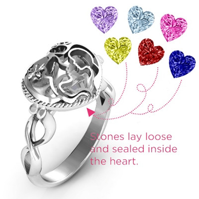 Mother and Child Caged Hearts Personalised Ring with Infinity Band - AMAZINGNECKLACE.COM