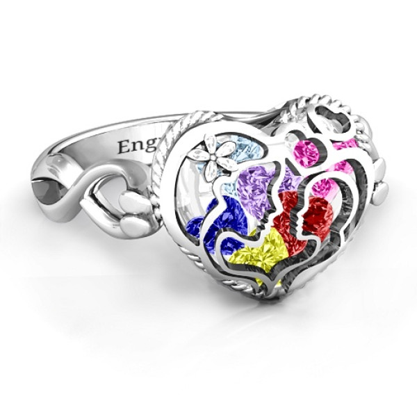 Mother and Child Caged Hearts Personalised Ring with Infinity Band - AMAZINGNECKLACE.COM