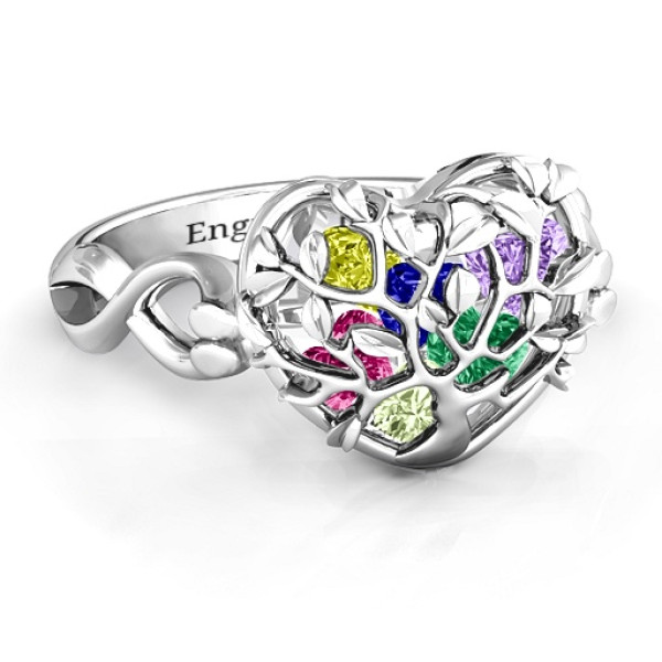 Family Tree Caged Hearts Personalised Ring with Infinity Band - AMAZINGNECKLACE.COM