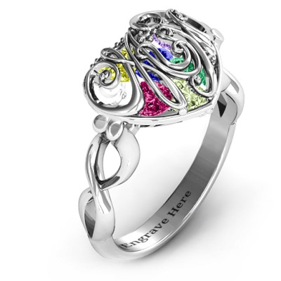 #1 Mom Caged Hearts Personalised Ring with Infinity Band - AMAZINGNECKLACE.COM