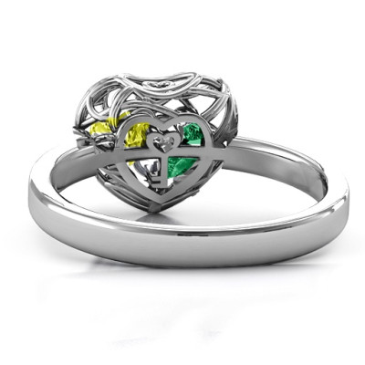 Encased in Love Petite Caged Hearts Personalised Ring with Classic Band - AMAZINGNECKLACE.COM