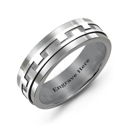 Sterling Silver Mens Detailed Modern Tungsten Band Personalised Ring - AMAZINGNECKLACE.COM