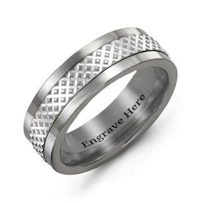 Sterling Silver Men's Tungsten Mesh Inlay Band Personalised Ring - AMAZINGNECKLACE.COM