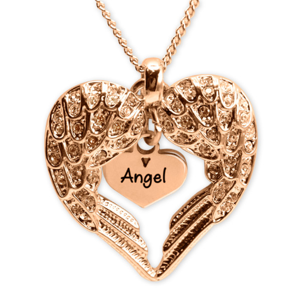 Personalised Angels Heart Necklace with Heart Insert - 18ct Rose Gold - AMAZINGNECKLACE.COM