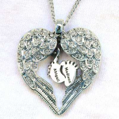 Personalised Angels Heart Necklace with Feet Insert - AMAZINGNECKLACE.COM