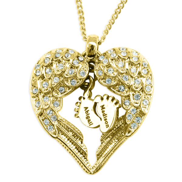 Personalised Angels Heart Necklace with Feet Insert - GOLD - AMAZINGNECKLACE.COM