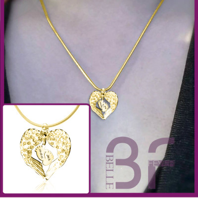 Personalised Angels Heart Necklace with Feet Insert - GOLD - AMAZINGNECKLACE.COM