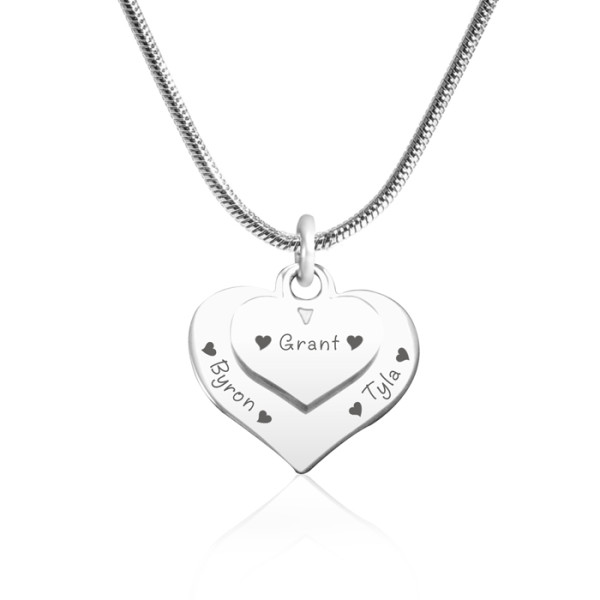 Personalised Double Heart Necklace - Sterling Silver - AMAZINGNECKLACE.COM