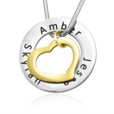 Personalised Heart Washer Necklace - TWO TONE - Gold  Silver - AMAZINGNECKLACE.COM
