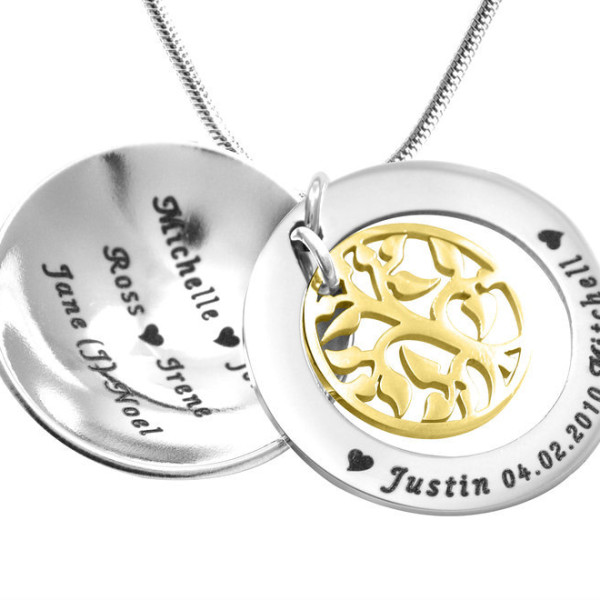 Personalised My Family Tree Dome Necklace - Two Tone - Gold Tree - AMAZINGNECKLACE.COM