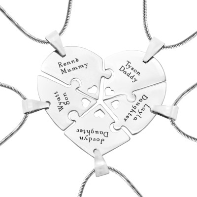 Personalised Penta Heart Puzzle - Five Personalised Necklaces - AMAZINGNECKLACE.COM