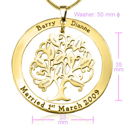 Personalised Tree of My Life Washer Necklace 10 - 18ct Gold Plated - AMAZINGNECKLACE.COM