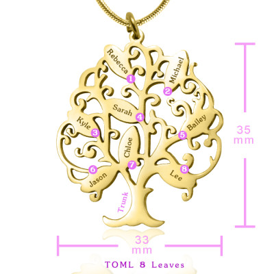 Personalised Tree of My Life Necklace 8 - 18ct Gold Plated - AMAZINGNECKLACE.COM