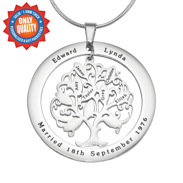 Personalised Tree of My Life Washer Necklace 10 - Sterling Silver - AMAZINGNECKLACE.COM